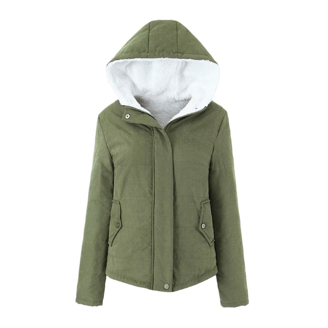 Damen Kapuzenjacke mit Teddyfutter und verdecktem Reißverschluss Shop Nory
