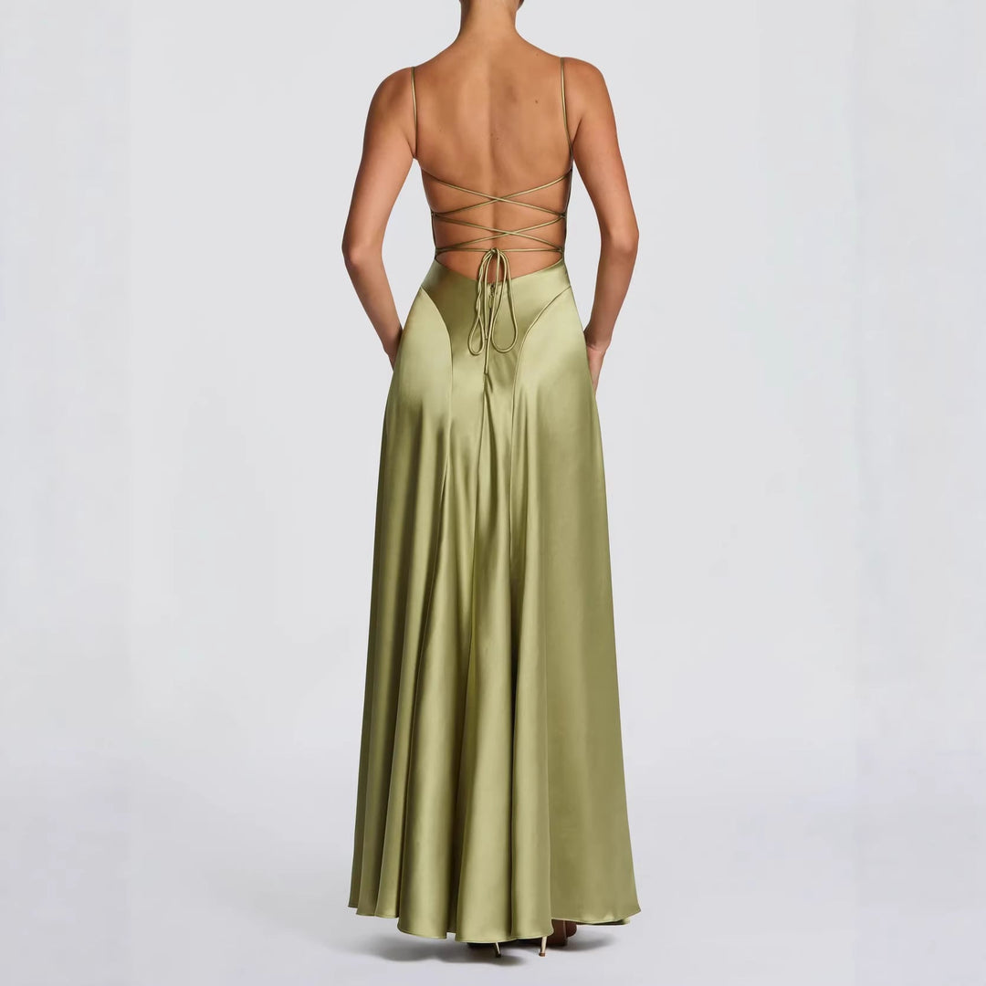Damen Elegantes Maxi-Kleid mit fließendem Satin und verführerischem Spaghettiträger
