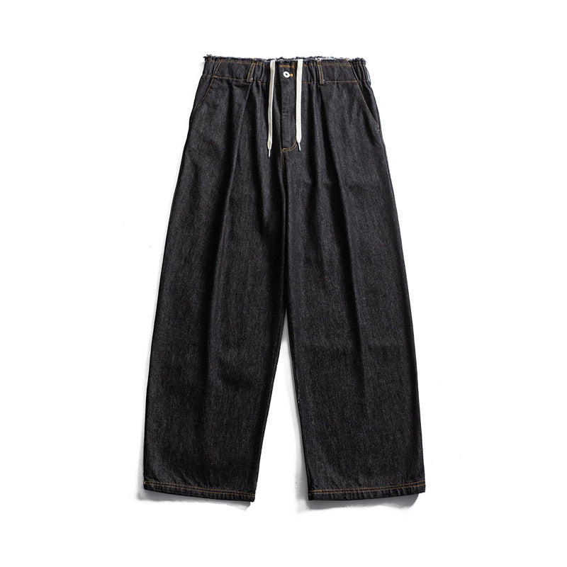 Herren Weite Denim-Hose mit elastischem Tunnelzugbund und Bundfalten Shop Nory