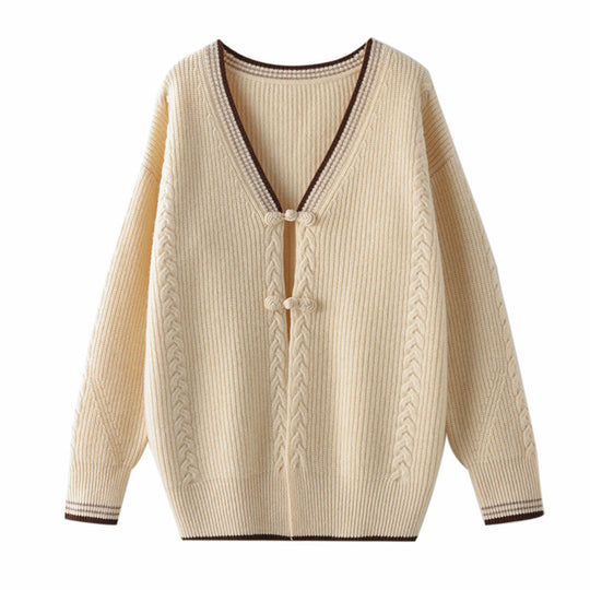 Damen Strickcardigan mit Zopfmuster und dekorativen Knotenverschlüssen Shop Nory