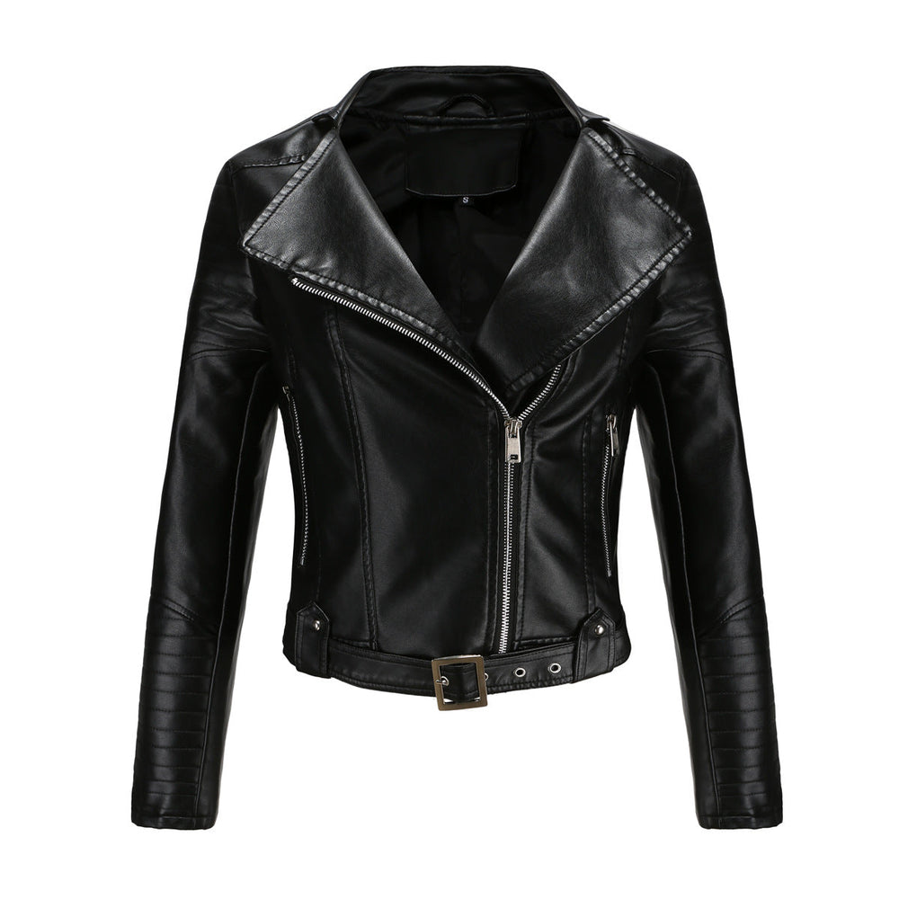 Übergangsjacke Damen schwarz im Biker-Design tailliert