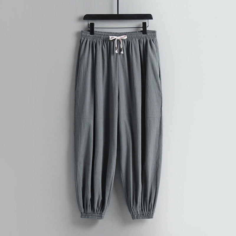 Damen weite Baumwoll-Leinen-Freizeithose mit Kordelzug und elastischen Knöchelbündchen Shop Nory