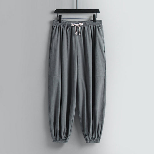 Damen weite Baumwoll-Leinen-Freizeithose mit Kordelzug und elastischen Knöchelbündchen Shop Nory