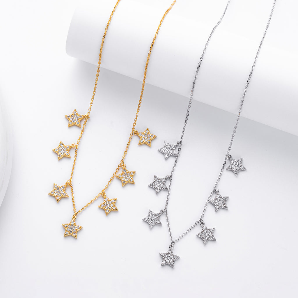 Damen Halskette mit funkelnden Stern-Anhängern aus 925 Sterling Silber Shop Nory