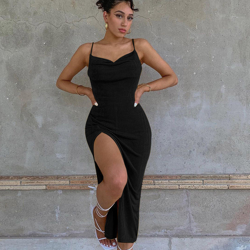 Damen Maxikleid mit tiefem Wasserfalldekolleté und hohem Schlitz