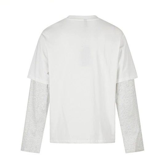 Damen Lagen-Langarmshirt im Layer-Look mit Fotoprint und Kontrastärmeln Shop Nory