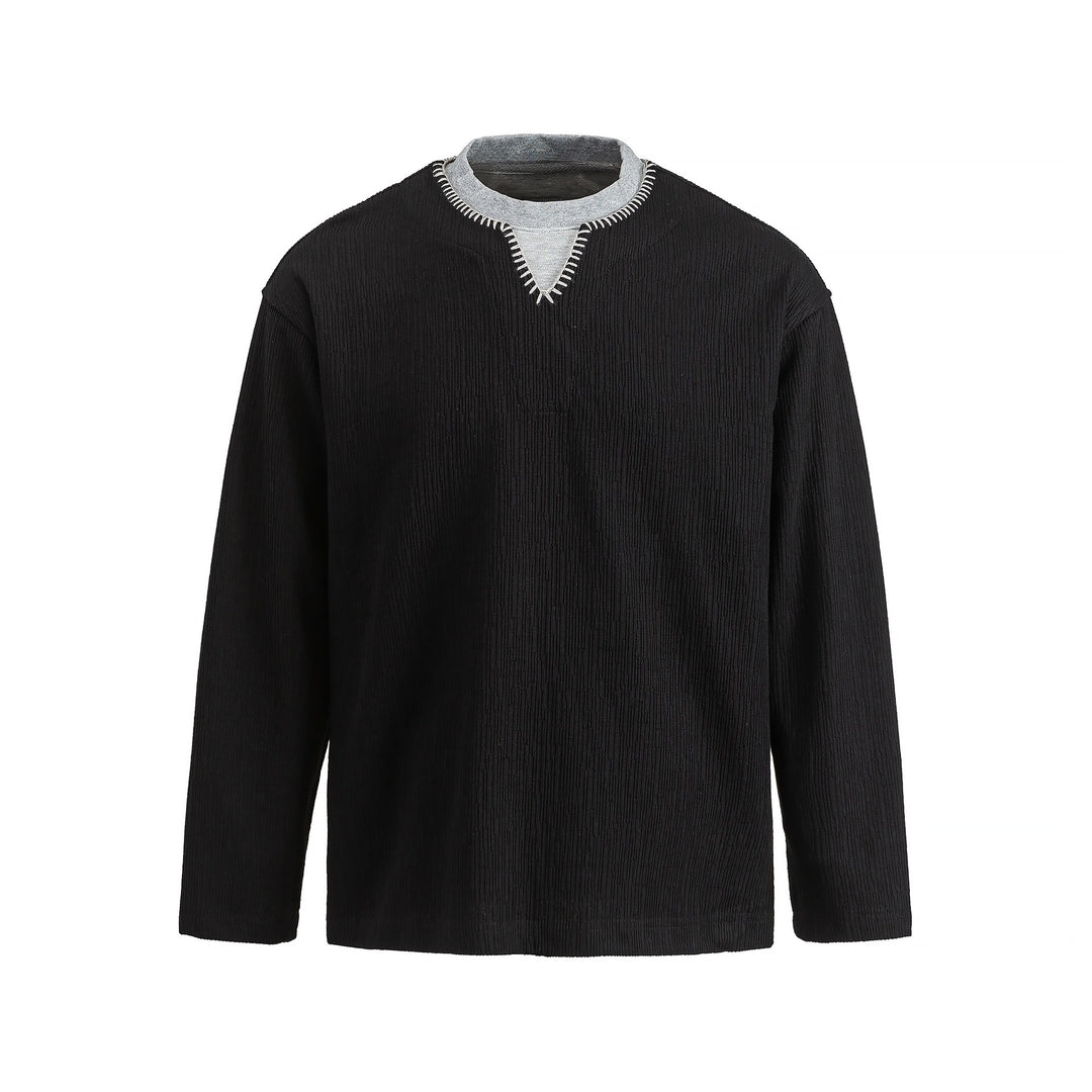 Herren Texturierter Sweatshirt-Pullover mit Lagenkragen und dekorativer Ziernaht Shop Nory