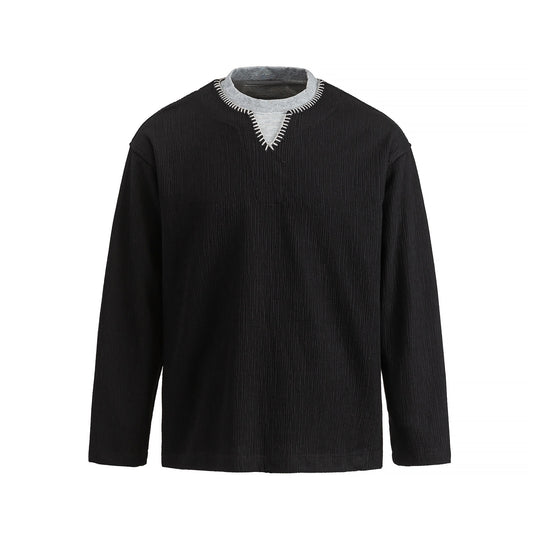 Herren Texturierter Sweatshirt-Pullover mit Lagenkragen und dekorativer Ziernaht Shop Nory