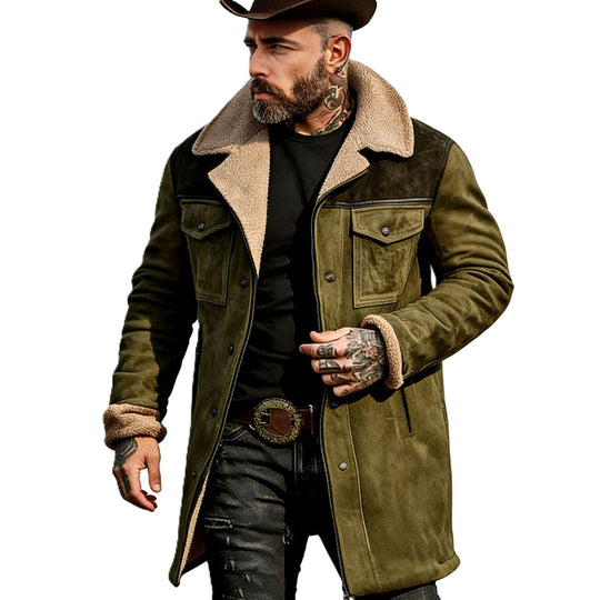 Herren Langer Veloursledermantel mit Teddyfutter und Pattentaschen Shop Nory