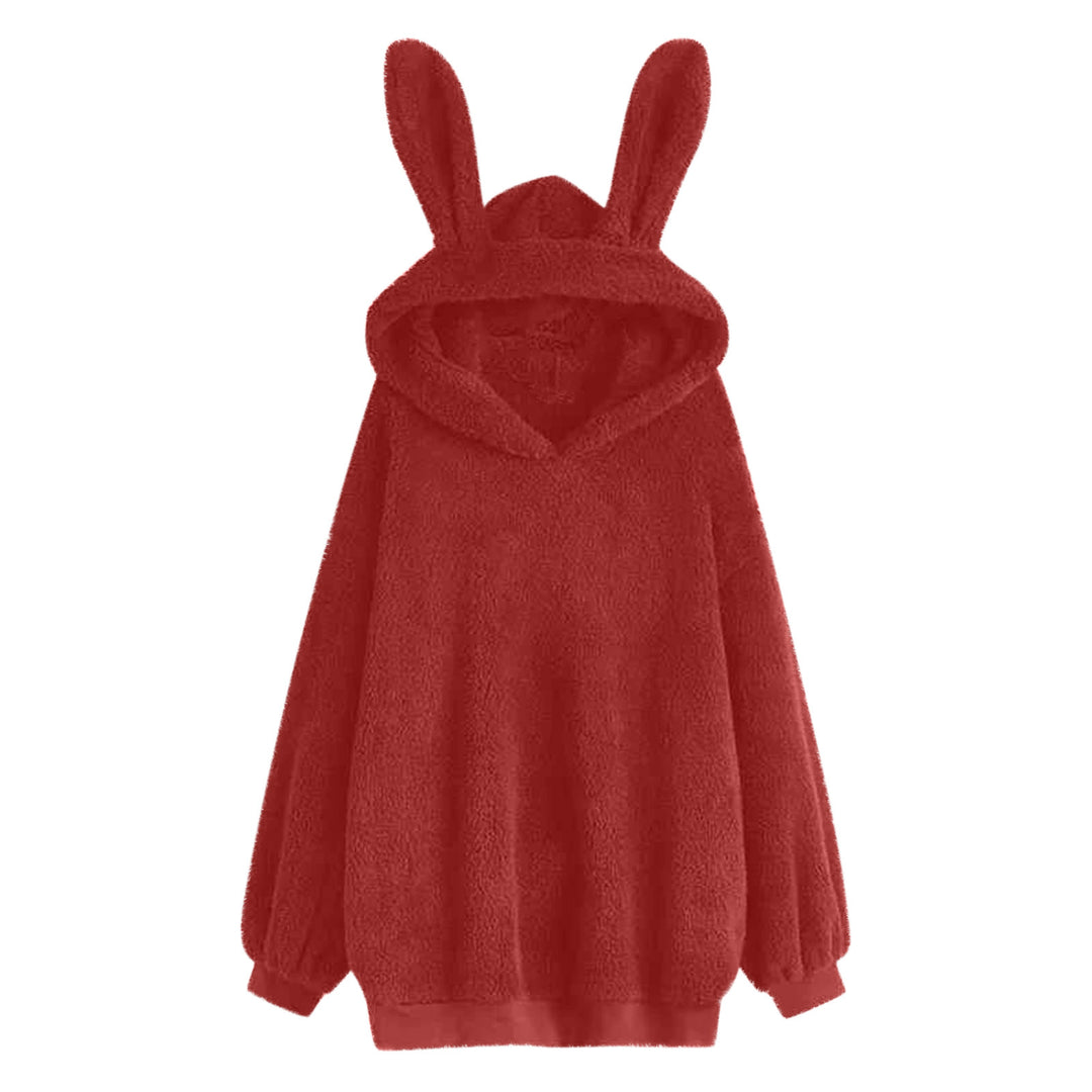 Damen nan flauschiger Oversize-Kapuzenpullover mit langen Hasenohren und gerippten Bündchen Shop Nory