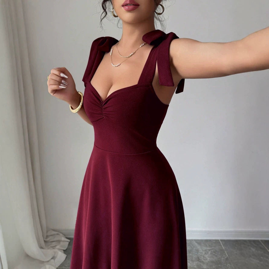 Damen Midi Kleid mit süßen Schleifenärmel