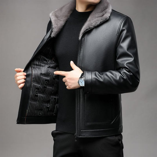 Herren Lederjacke mit wärmender Teddy-Fütterung und Frontreißverschluss Shop Nory