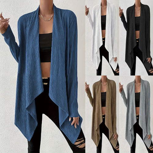 Damen Offener Crinkle-Cardigan mit Wasserfall-Saum und Longline-Silhouette Shop Nory