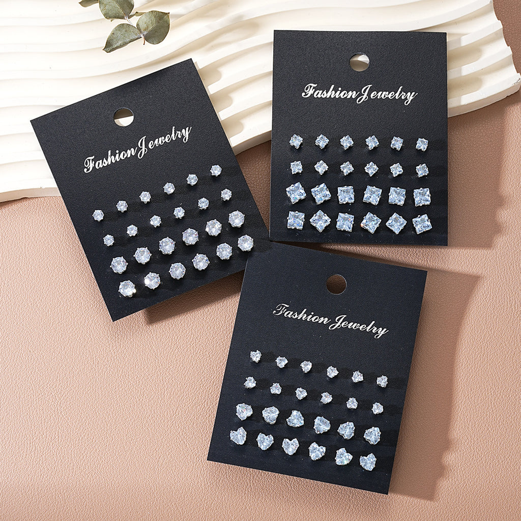Damen Ohrstecker Set mit funkelnden Zirkonia und variierenden Größen Shop Nory