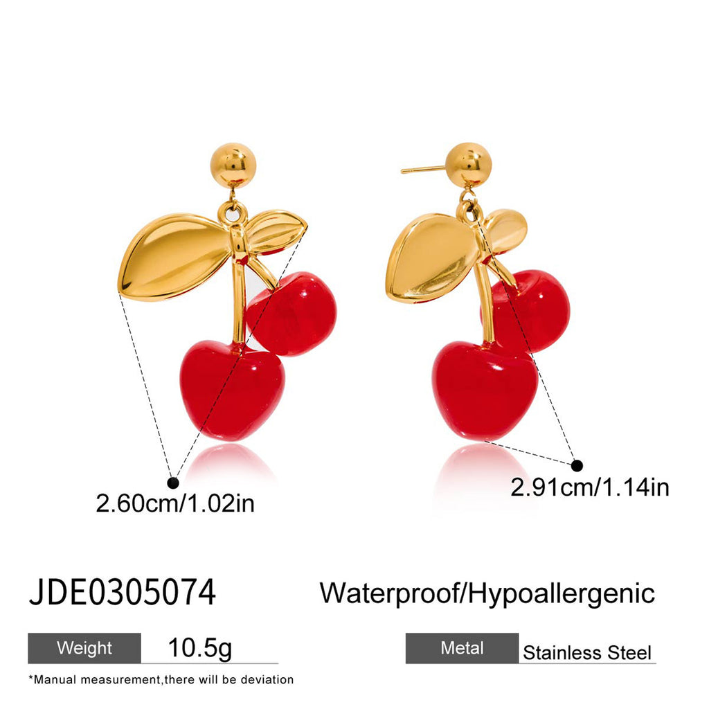 Damen Ohrhänger im fruchtigen Kirschen-Design aus hypoallergenem Edelstahl Shop Nory