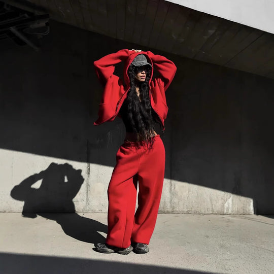 Damen Oversized Kapuzenjacke und Sweathose Set Shop Nory