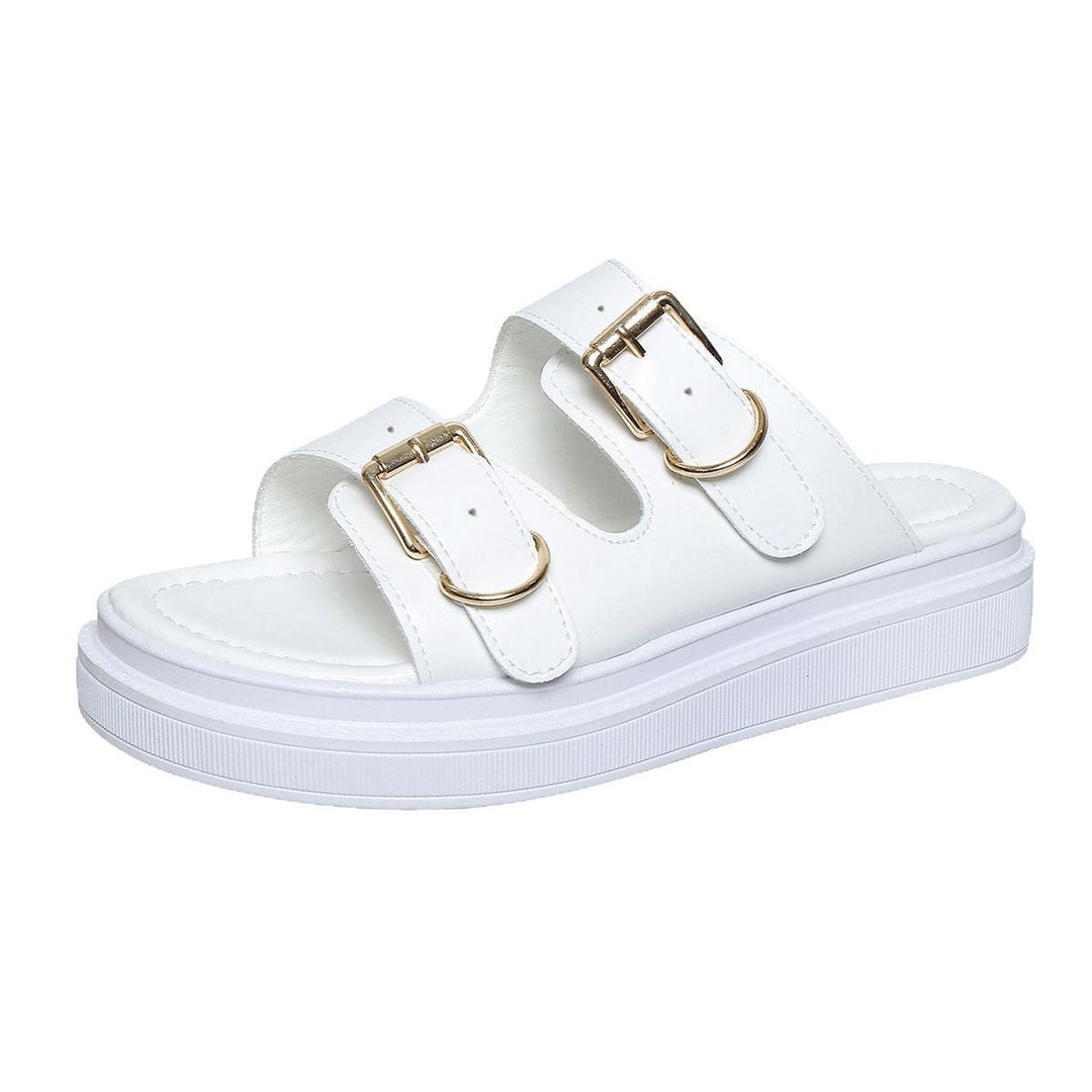 Damen Wedge-Pantoletten mit modischen Doppelriemen und trendigem Plateau-Heel