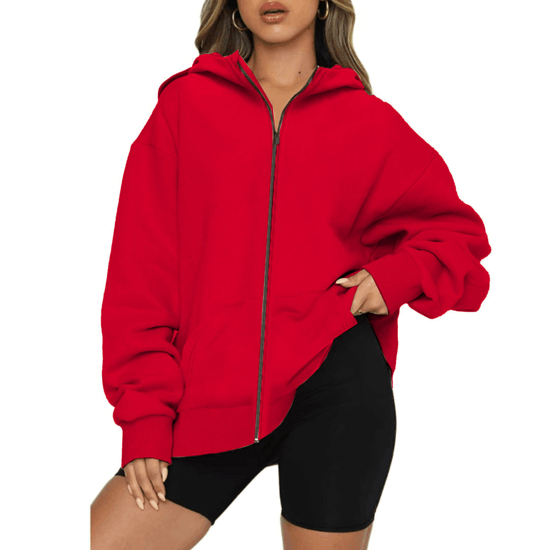 Damen nan leichte Zip-Kapuzenjacke im Relaxed-Fit mit Kängurutasche und gerippten Bündchen Shop Nory