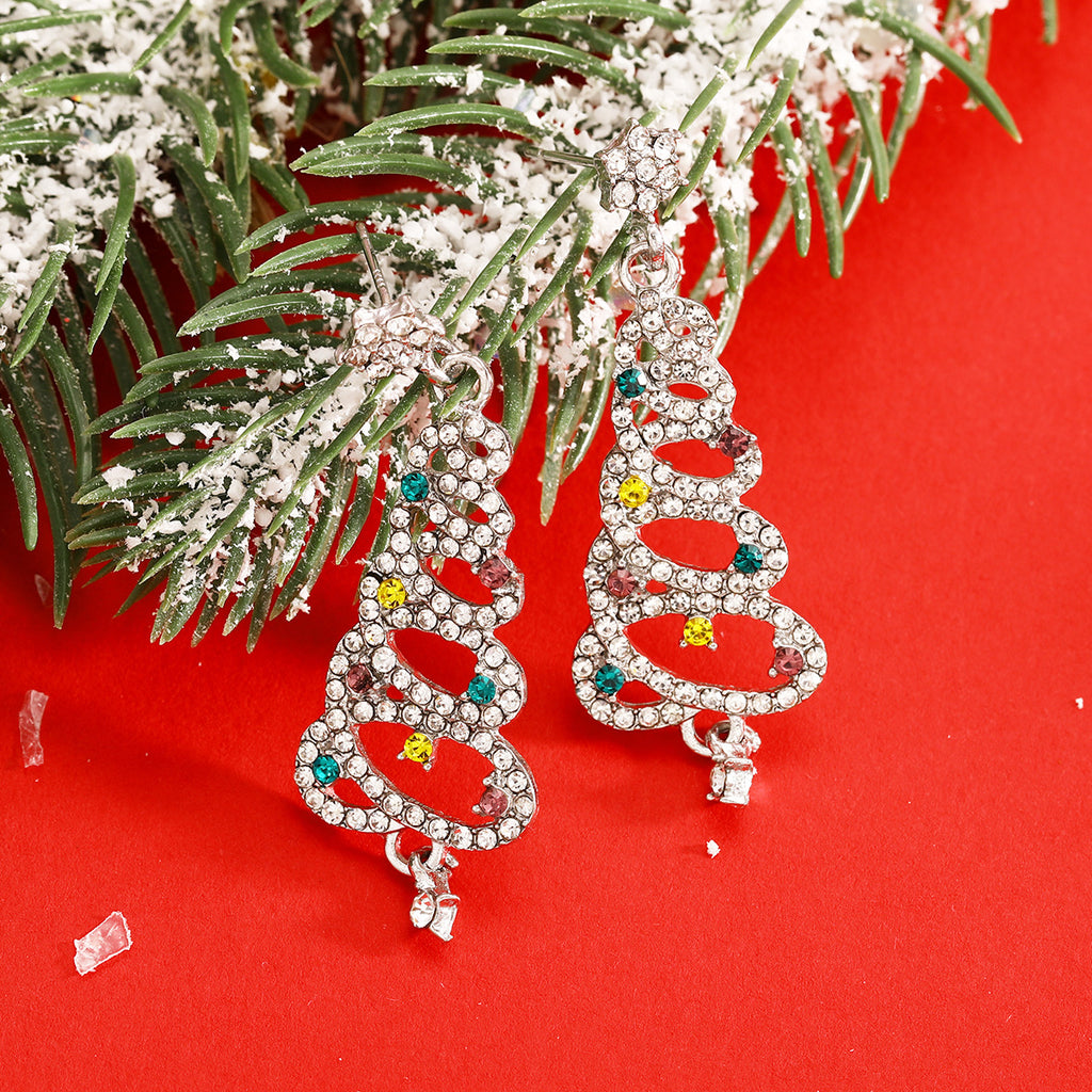 Damen Ohrringe im festlichen Baum-Design mit bunten Strasssteinen Shop Nory