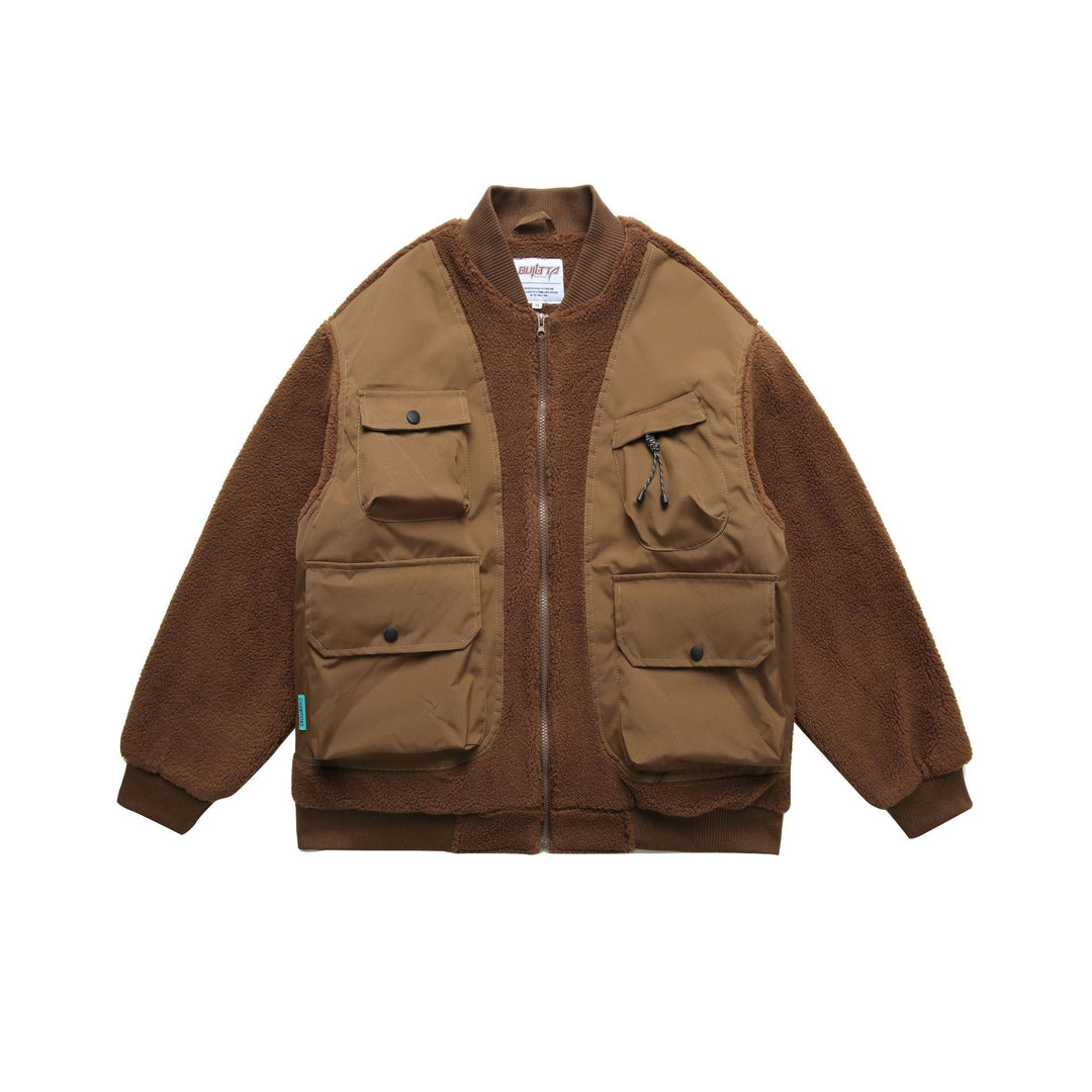 Herren Teddy-Fleece Bomberjacke mit Utility-Taschen und Nylon-Einsätzen Shop Nory