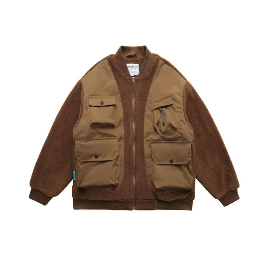 Herren Teddy-Fleece Bomberjacke mit Utility-Taschen und Nylon-Einsätzen Shop Nory