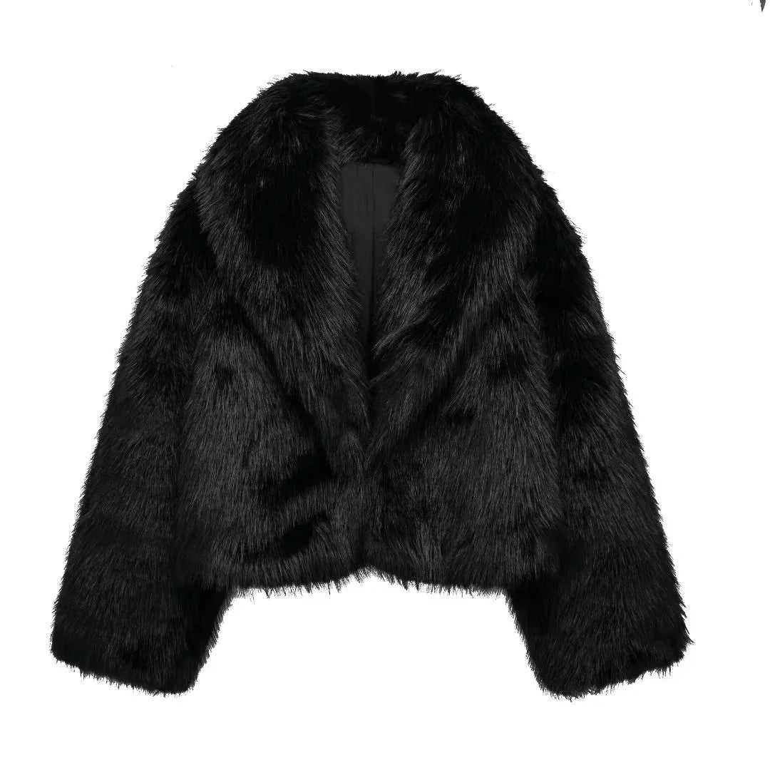Damen Kurze Cropped Kunstpelzjacke mit voluminösem Schalkragen Shop Nory