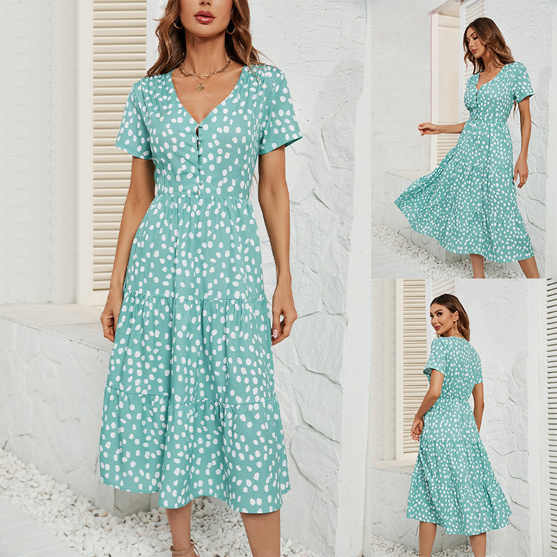 Damen Midi-Kleid mit Flügelärmeln und Knopfleiste