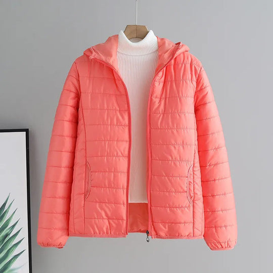 Damen gesteppte Übergangsjacke mit praktischen Taschen und Kapuze