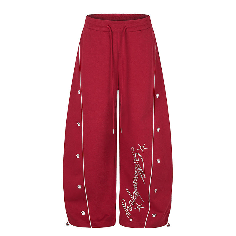 Damen Lockerfallende Palazzo‑Sweathose im Athleisure‑Look mit Tunnelzugbund und Script‑Print Shop Nory