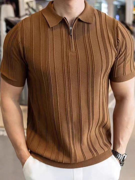 Herren Modisches Kurzarm-Polohemd mit Halbreißverschluss Shop Nory