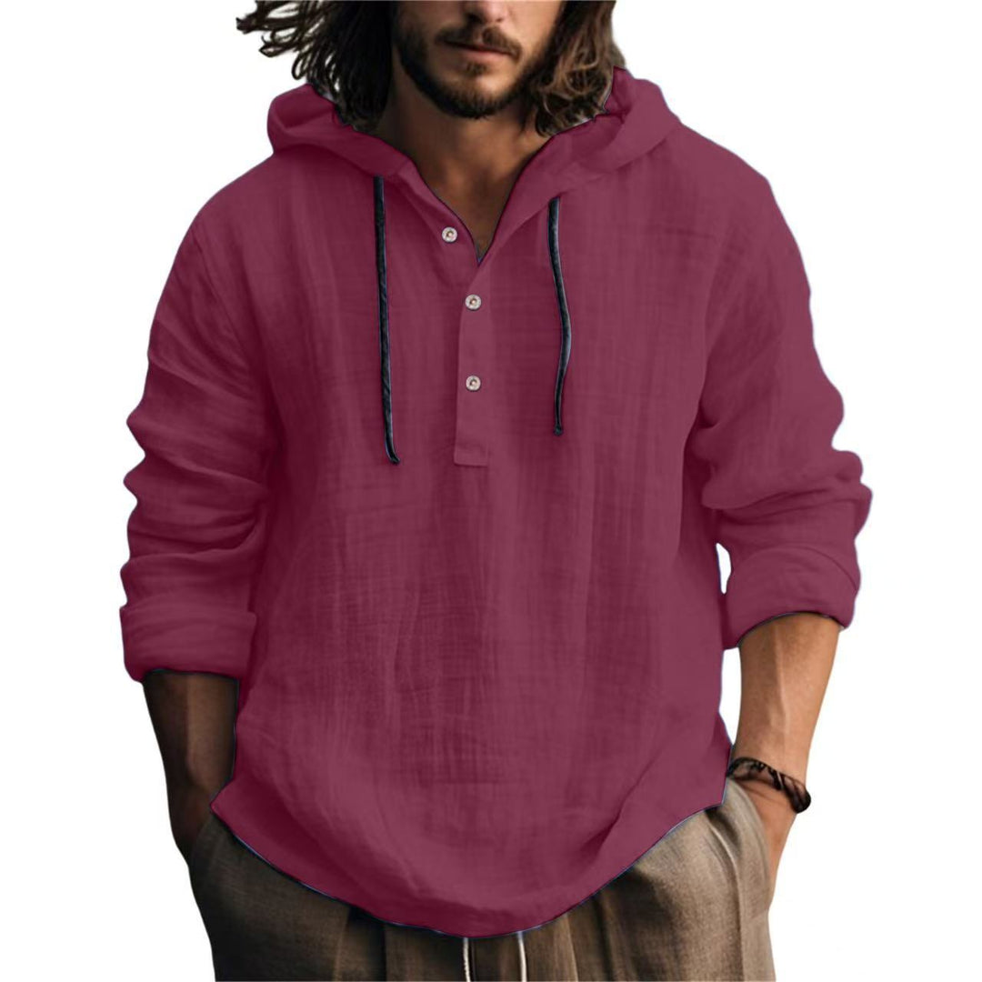 Herren Leichtes Kapuzenhemd im Leinenlook mit Henley-Knopfleiste Shop Nory