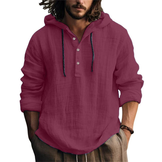 Herren Leichtes Kapuzenhemd im Leinenlook mit Henley-Knopfleiste Shop Nory