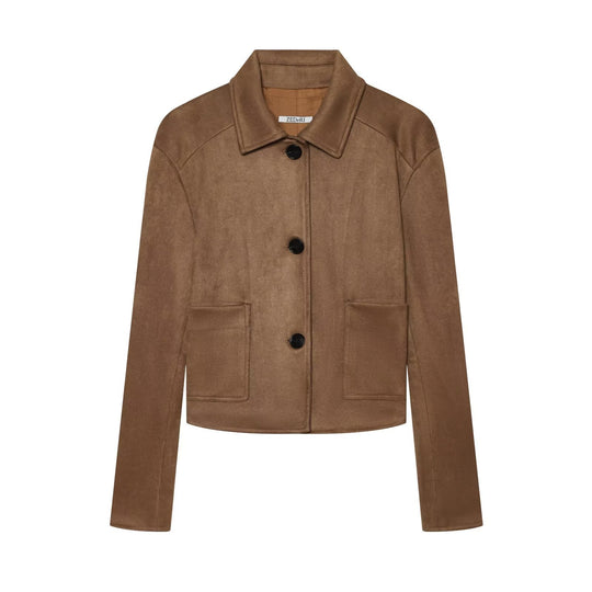 Damen Kurzjacke im Veloursleder-Look mit Hemdkragen und aufgesetzten Taschen Shop Nory