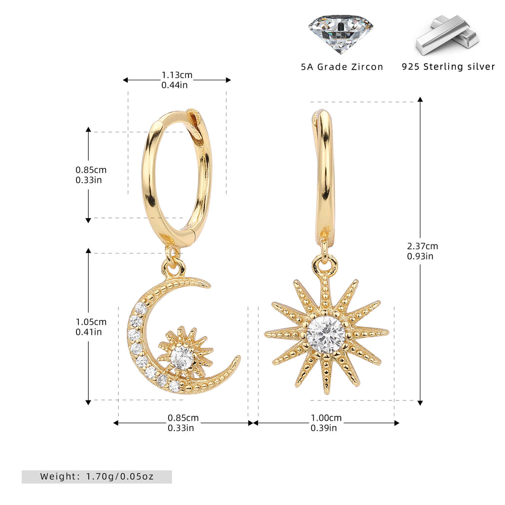 Damen Ohrhänger im stilvollen Mond- und Sonnenmotiv aus 925er Sterling Silber Shop Nory