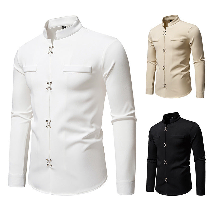 Herren Hemd mit asiatischem Knopfdesign Shopnory