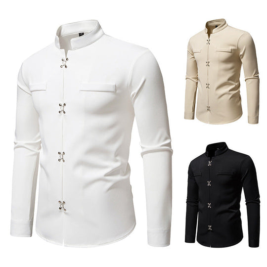 Herren Hemd mit asiatischem Knopfdesign Shopnory