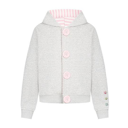 Damen Kapuzen‑Sweatjacke mit übergroßen Knöpfen, gestreiftem Innenfutter und Rippbündchen Shop Nory