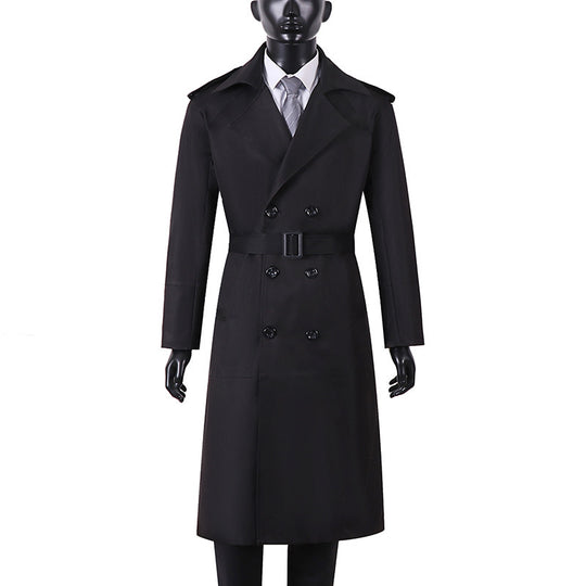 Herren Doppelreihiger Trenchcoat mit Taillengürtel und Schulterlaschen Shop Nory