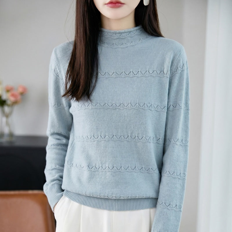 Damen Leichter Ajourstrick-Pullover mit kurzem Stehkragen und feinem Rippsaum Shop Nory
