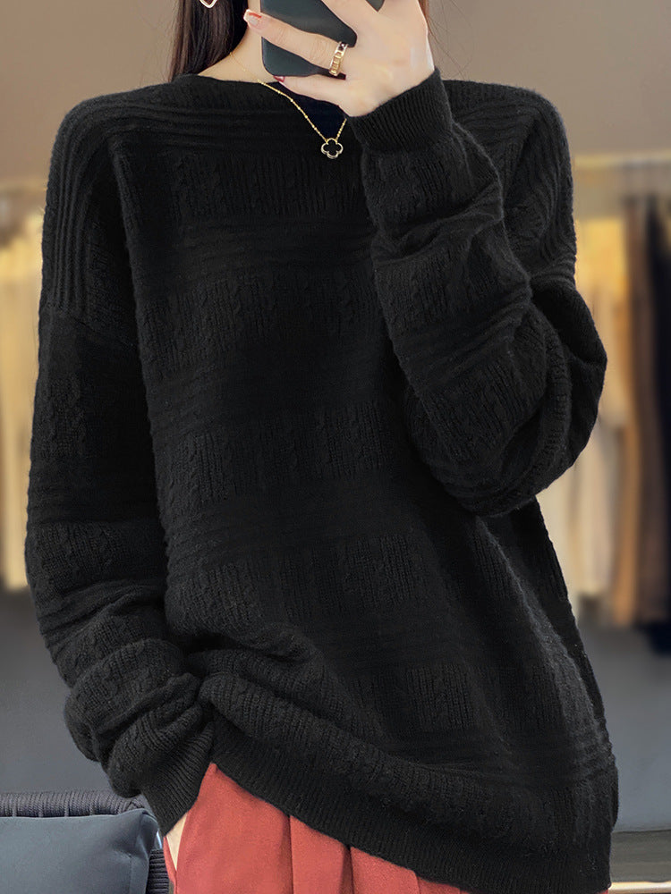 Damen Oversize-Feinstrickpullover mit Strukturblöcken, Mohair‑Look und Rundhalsausschnitt Shop Nory