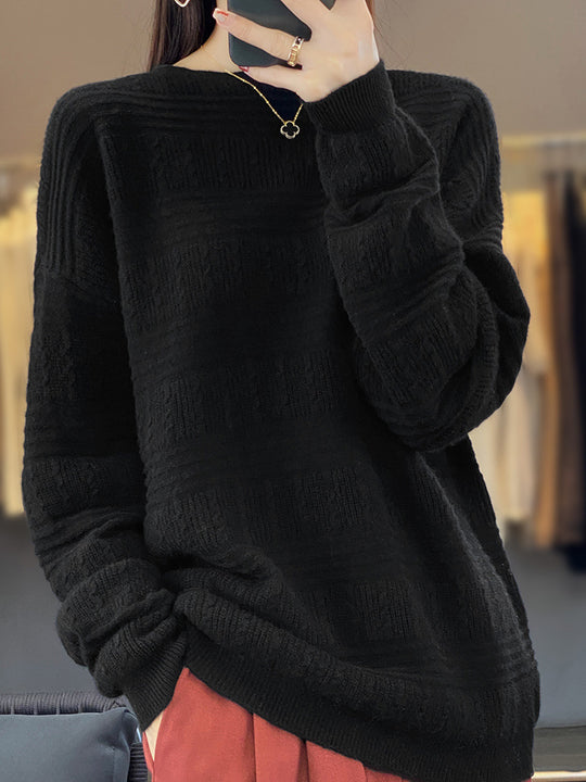 Damen Oversize-Feinstrickpullover mit Strukturblöcken, Mohair‑Look und Rundhalsausschnitt Shop Nory