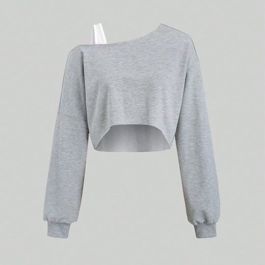 Damen Cropped Sweatshirt im Off-Shoulder-Look mit weiten Ärmeln Shop Nory