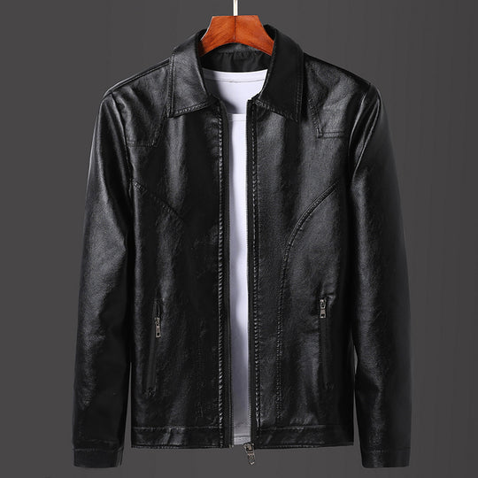 Herren Minimalistisches Lederoptik-Zip-Blouson mit ergonomischen Nahtlinien und Hemdkragen Shop Nory