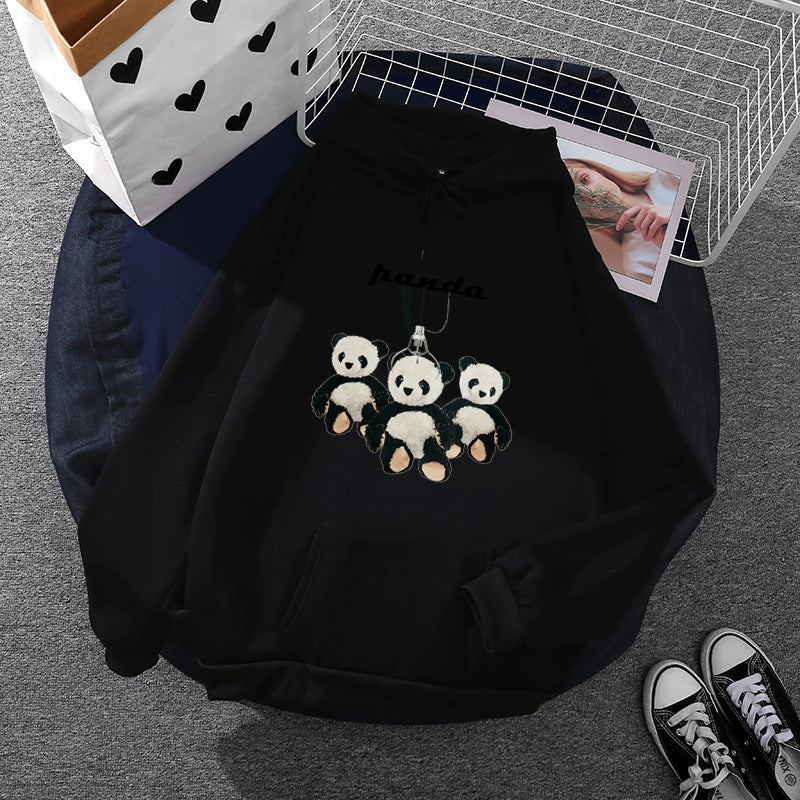 Damen nan oversized Kapuzenpullover mit Plüsch-Panda-Applikation und Kängurutasche Shop Nory