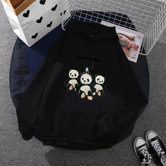 Damen nan oversized Kapuzenpullover mit Plüsch-Panda-Applikation und Kängurutasche Shop Nory