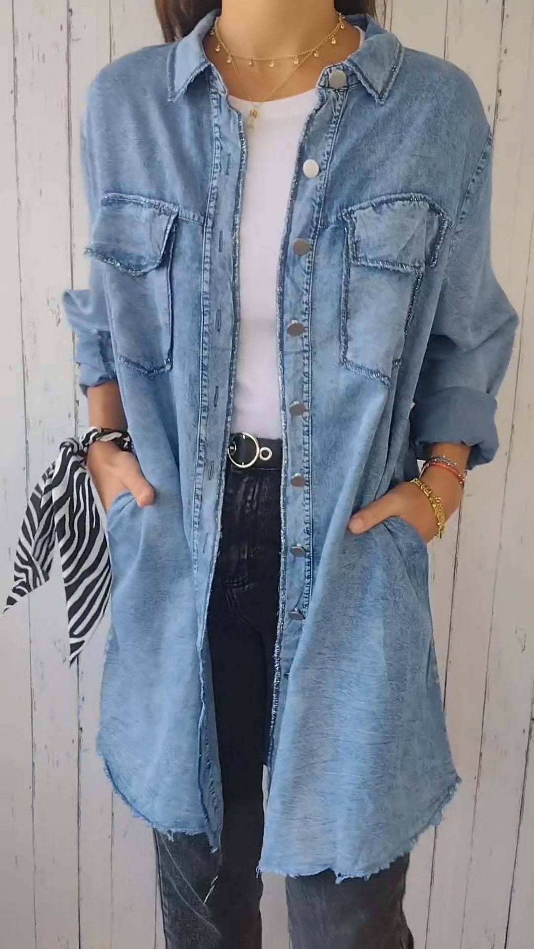 Damen Lässige Denim-Hemdjacke