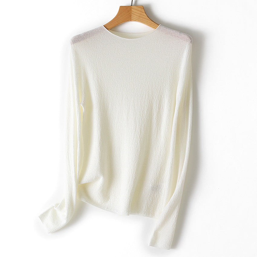Damen Leichter strukturierter Langarm-Strickpullover mit Rundhals und feiner Crinkle-Optik Shop Nory