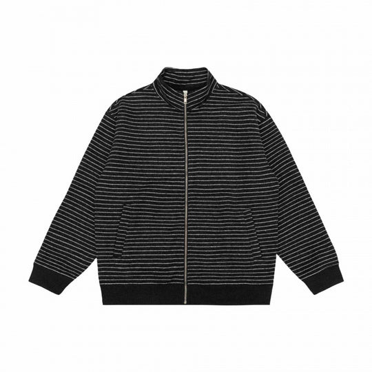 Unisex Gestreifte Strick-Zipjacke mit Stehkragen und aufgesetzten Eingrifftaschen Shop Nory