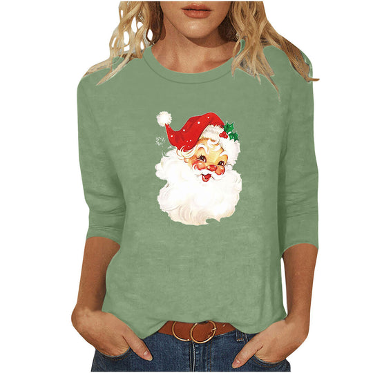 Damen nan lässiges Sweatshirt mit nostalgischem Weihnachtsmannprint und dreiviertelärmeln Shop Nory