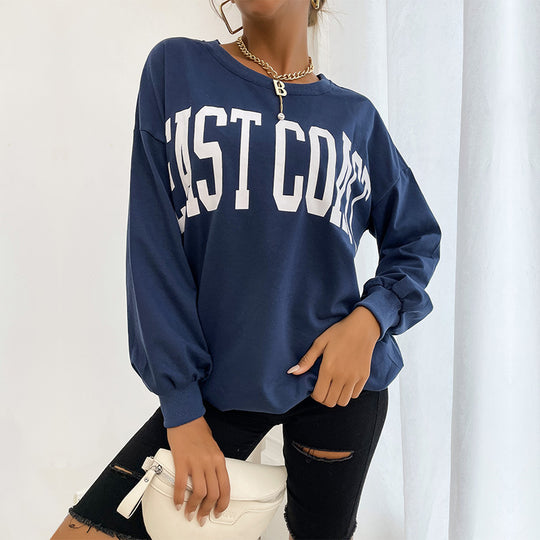 Damen Oversize-Sweatshirt mit College-Print, Rundhalsausschnitt und gerippten Bündchen Shop Nory
